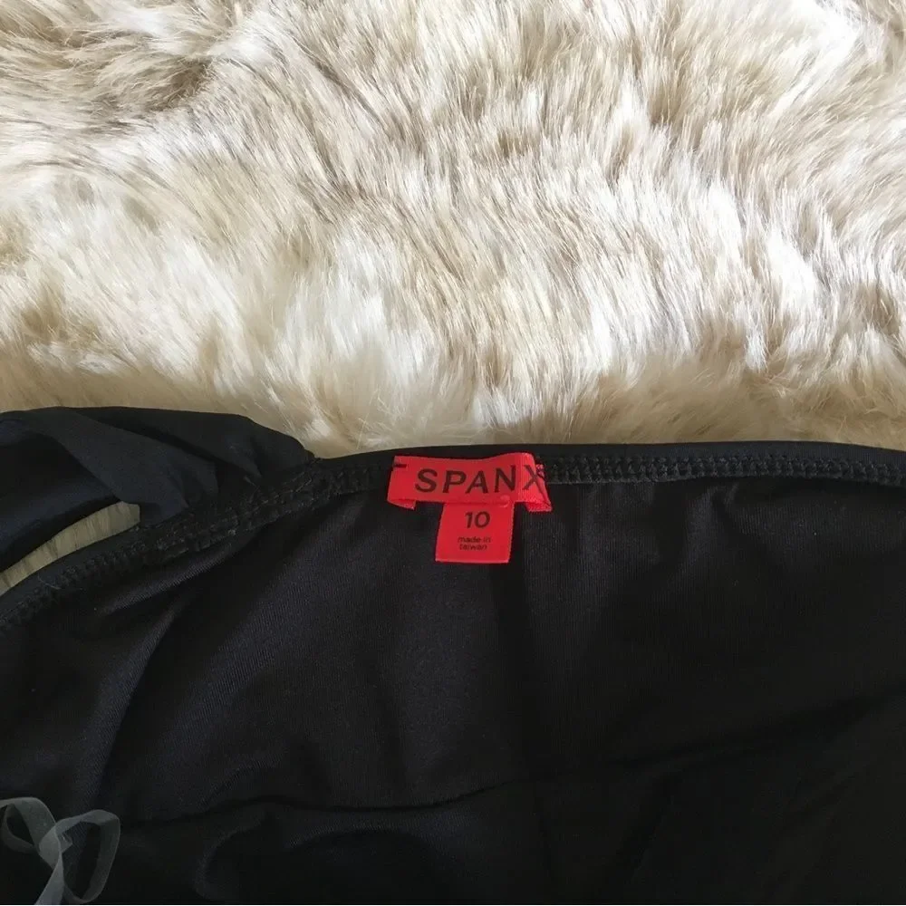 NEW SPANX Black Whittle Waistline Draped One Shoulder One Piece Swimsuit 10